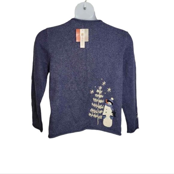 NEW CROFT & BARROW blue snowman zip up cardigan sweater S - Picture 3 of 10